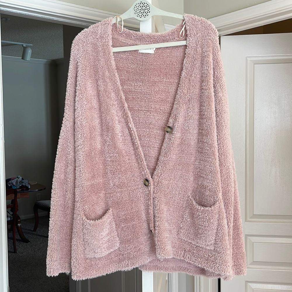 Pink Button Up Cardigan with Pockets